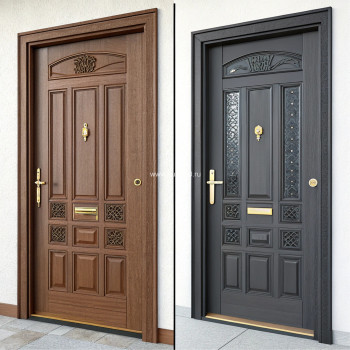 Входная для частного дома дверь коричневая